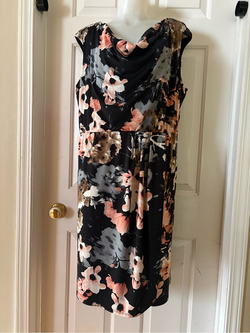 Cleo Black Floral Cowl Neck Midi Dress, Sz XXL.